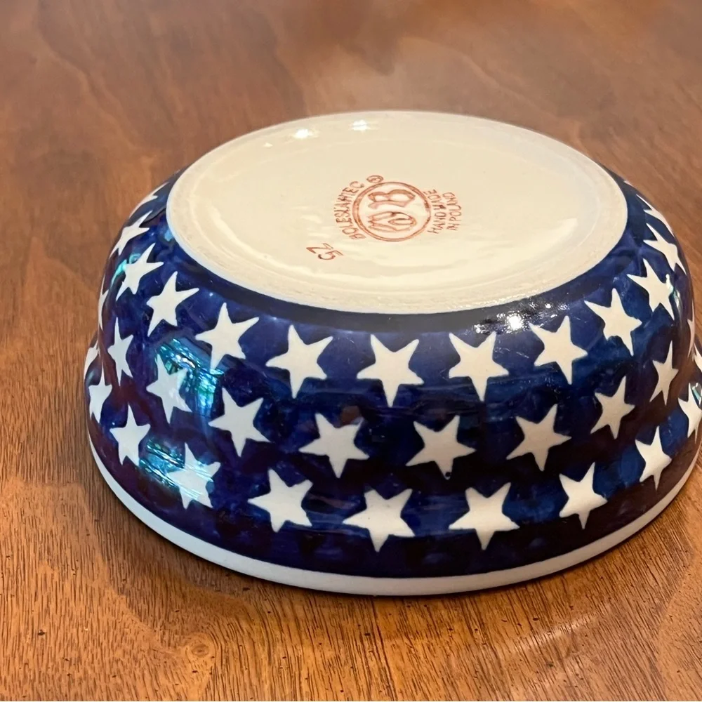 Boleslawiec Pottery 6” bowl Cobalt Blue with White Stars handmade in Poland